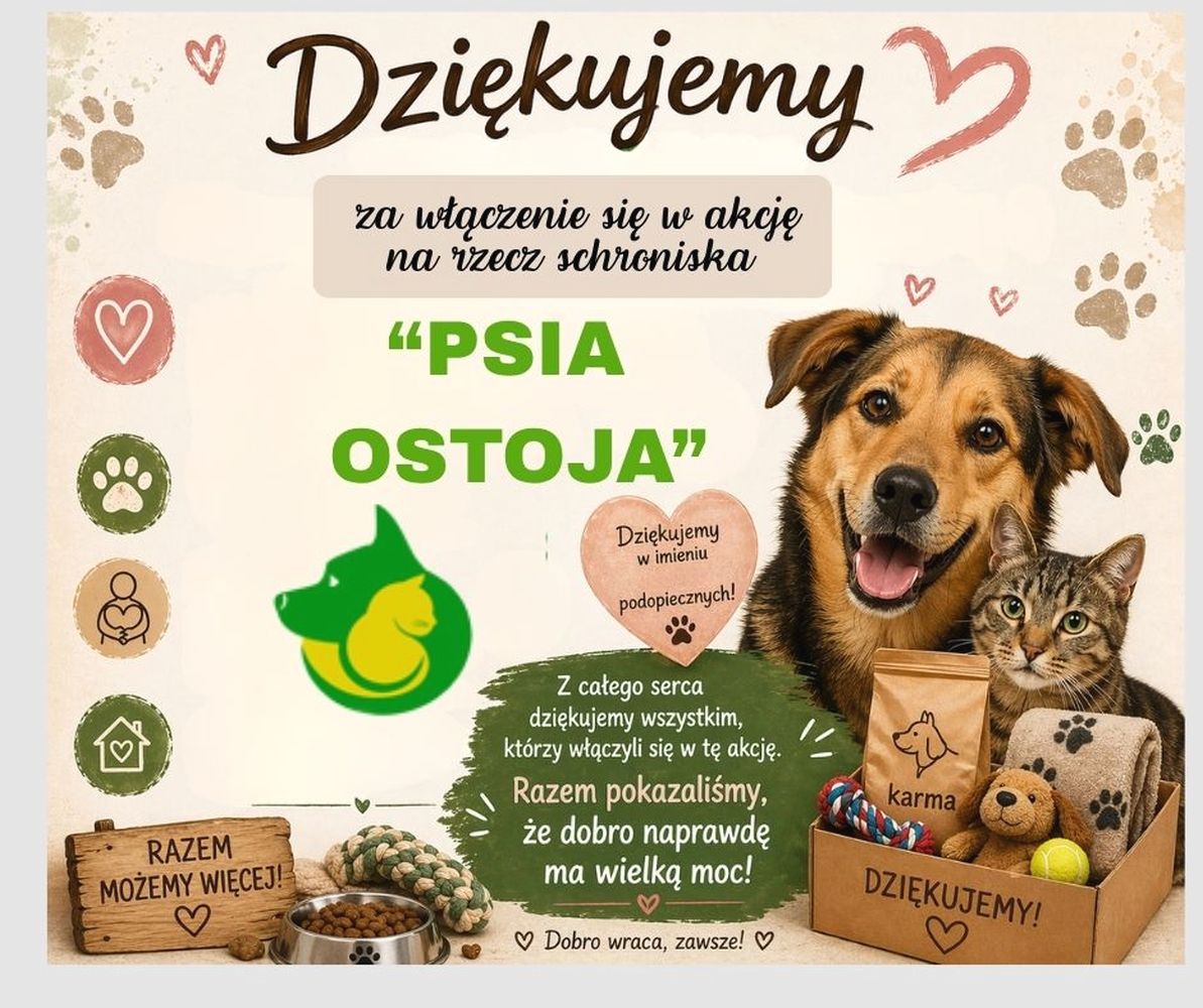 Podsumowanie zbiórki darów dla schroniska „Psia Ostoja”